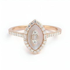 18k Rose Gold Marquise Elegance Natural Diamond and Mother of Pearl - Malikka LondonRingsMalikka
