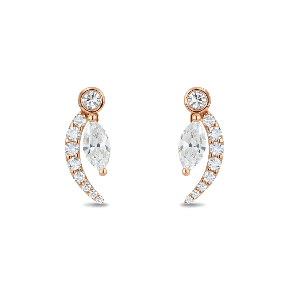 18k Rose Gold Crescent Moon Natural Diamond Earrings - Malikka LondonEarringsMalikka