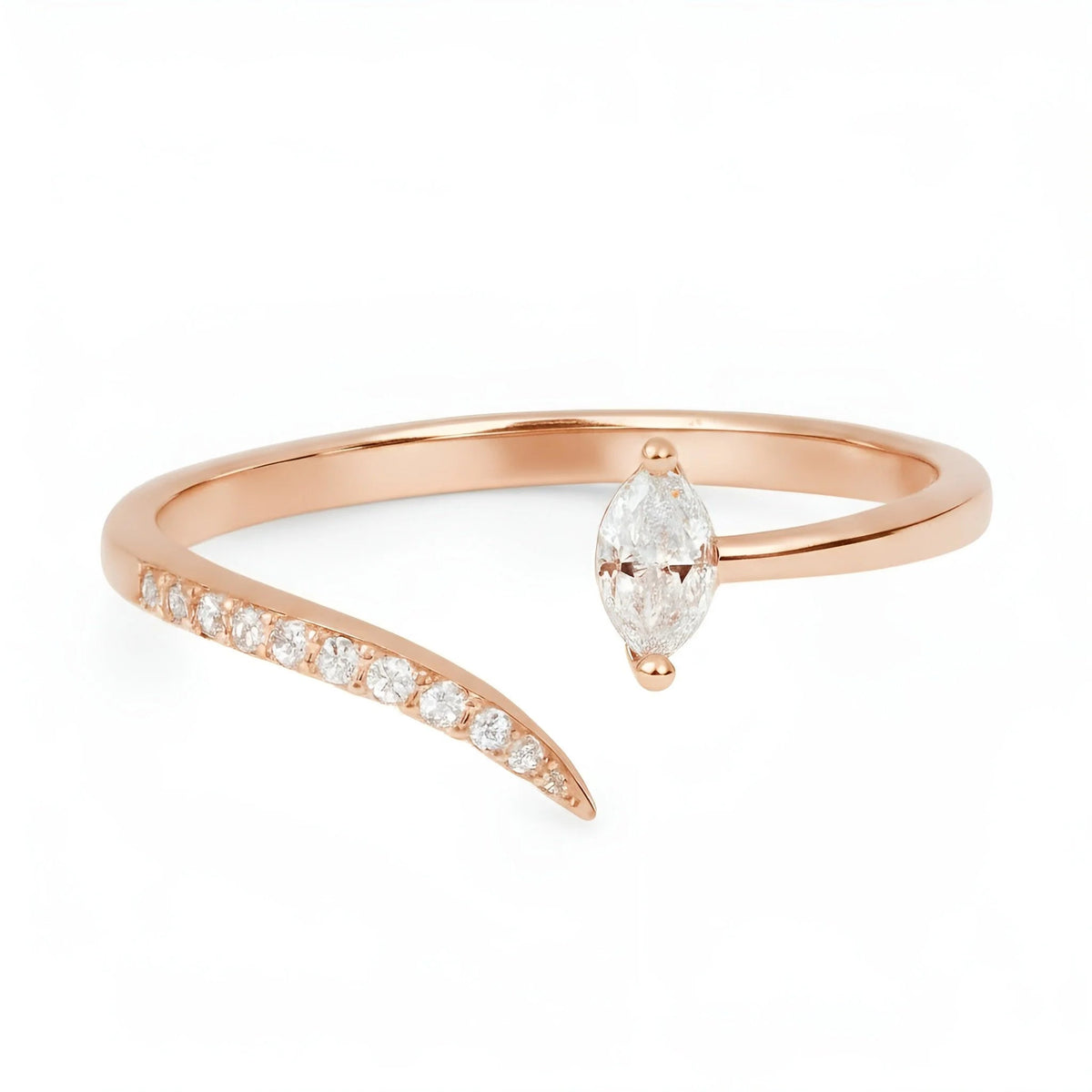 18k Rose Gold Crescent Natural Diamond Curve Ring - Malikka LondonRingsMalikka