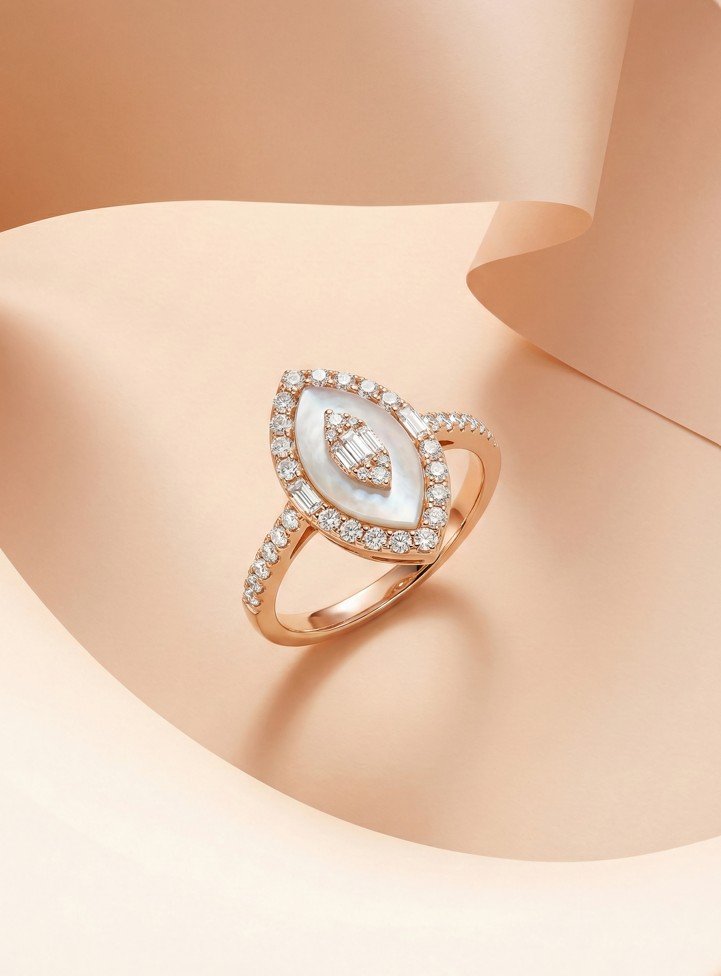 18k Rose Gold Marquise Elegance Natural Diamond and Mother of Pearl - Malikka LondonRingsMalikka
