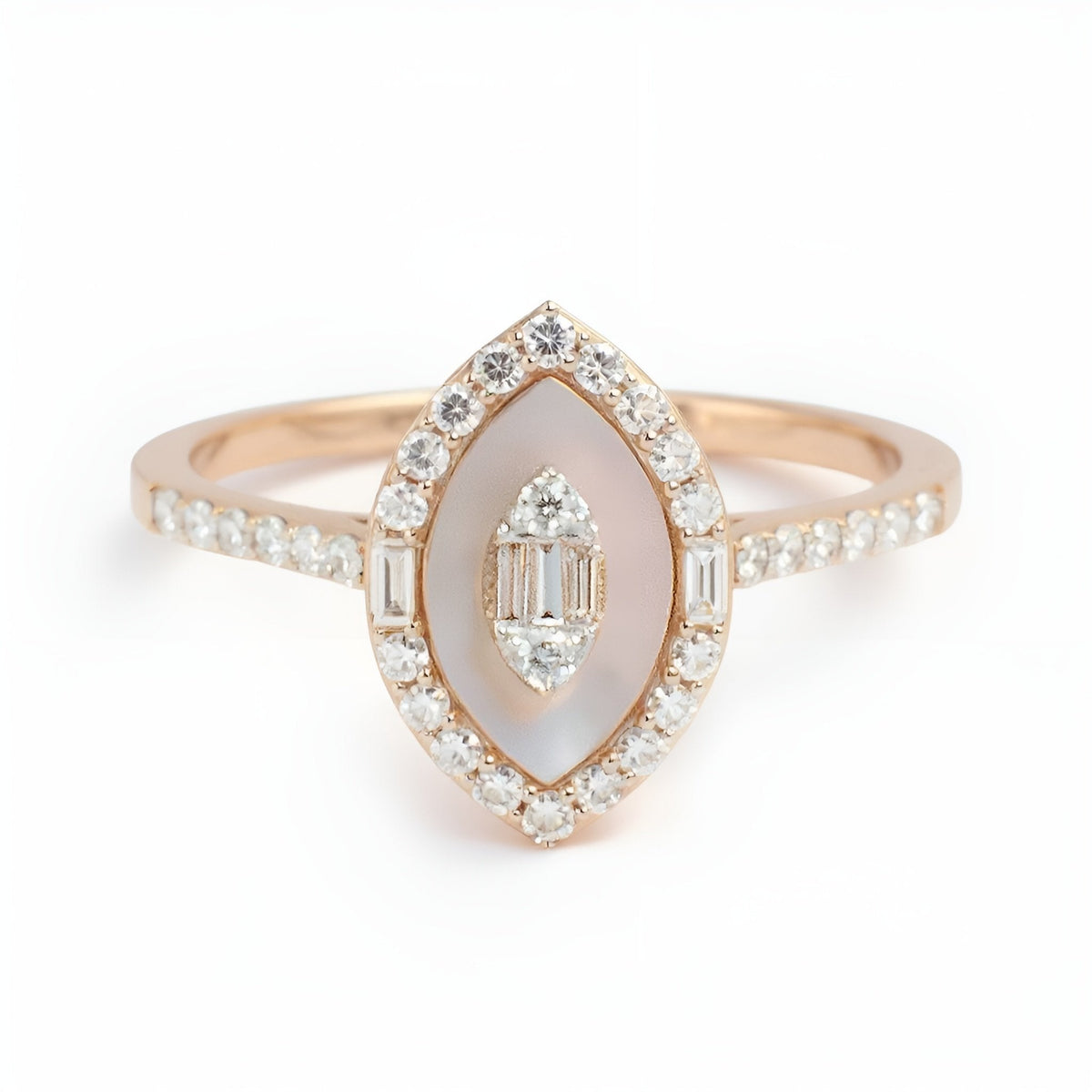 18k Rose Gold Marquise Elegance Natural Diamond and Mother of Pearl - Malikka LondonRingsMalikka