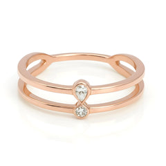 18k Rose Gold Teardrop Double Band Natural Diamond Ring - Malikka LondonRingsMalikka
