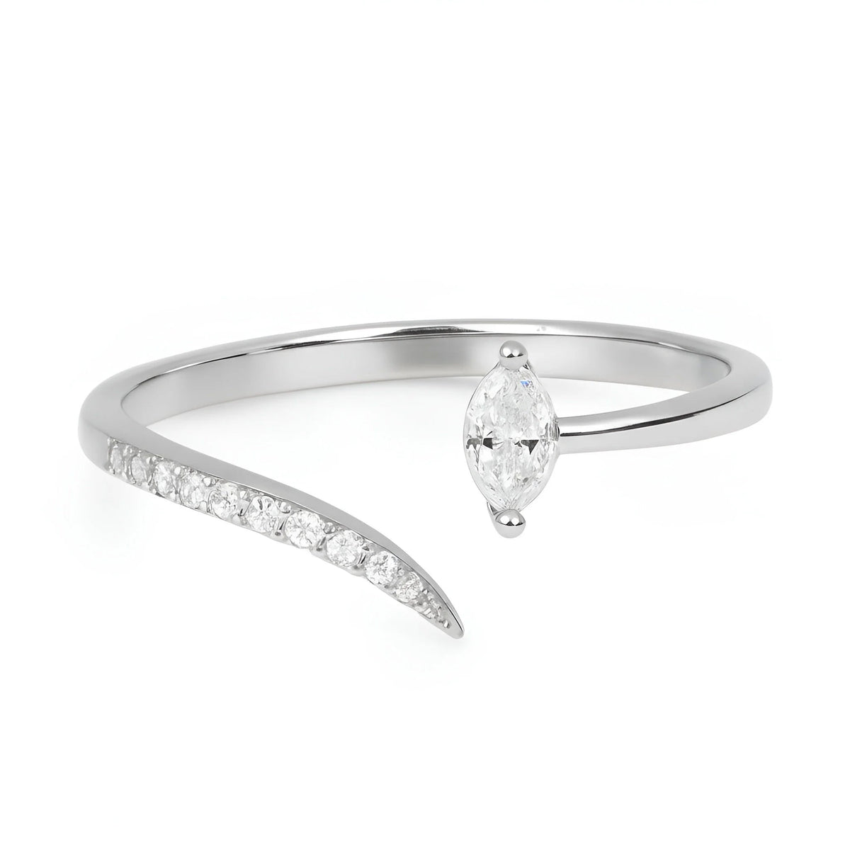 18k White Gold Crescent Natural Diamond Open Ring - Malikka LondonRingsMalikka