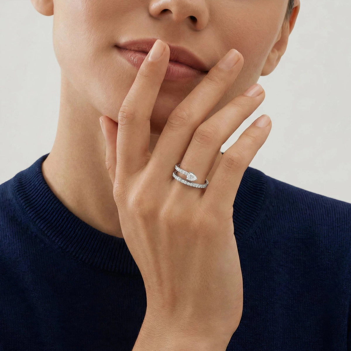 18k White Gold Elegance Pear-Cut Natural Diamond Wrap Ring - Malikka LondonRingsMalikka