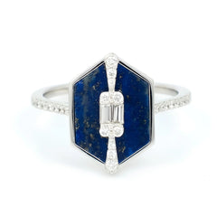 18k White Gold Lapis Lazuli & Natural Diamond Hexagon Ring - Malikka LondonRingsMalikka
