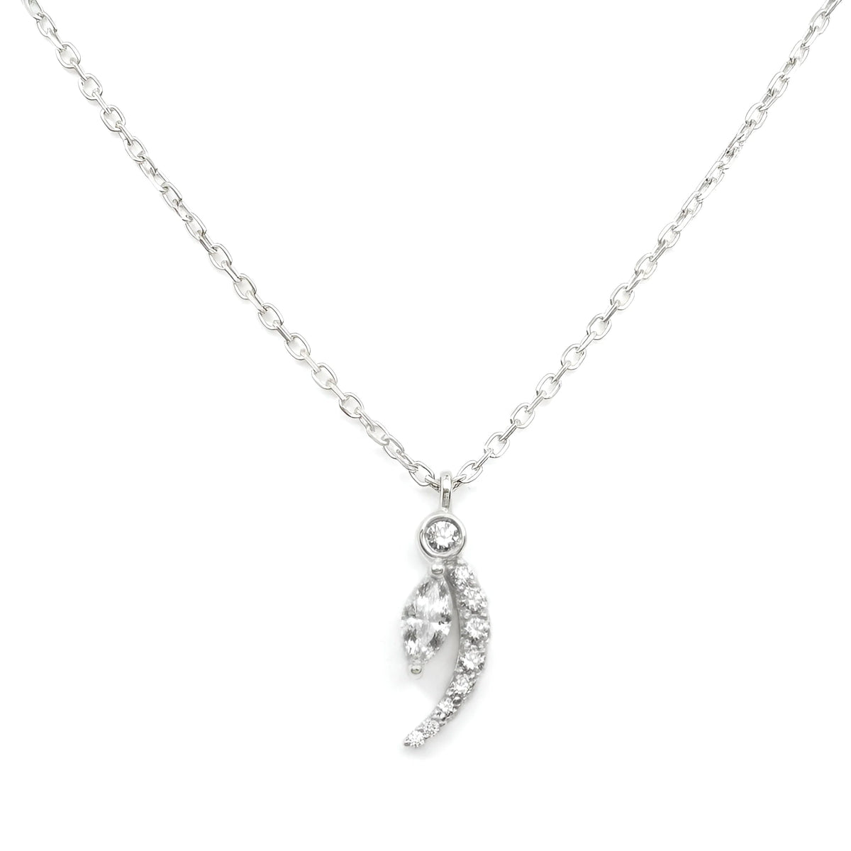 18k White Gold Natural Diamond Celestial Crescent Necklace - Malikka LondonNecklacesMalikka