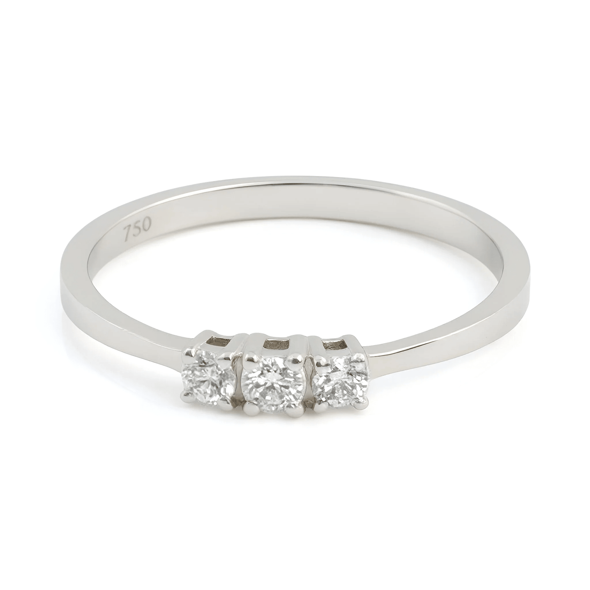 18k White Gold Natural Three-Diamond Ring - Malikka LondonBridal & EngagementMalikka
