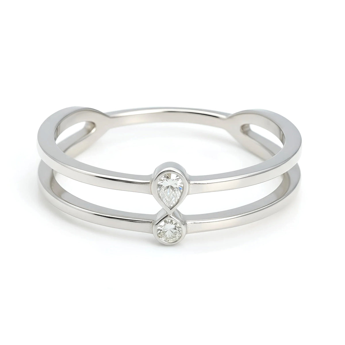 18k White Gold Teardrop Double Natural Diamond Open Band Ring - Malikka LondonRingsMalikka