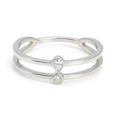 18k White Gold Teardrop Double Natural Diamond Open Band Ring - Malikka LondonRingsMalikka