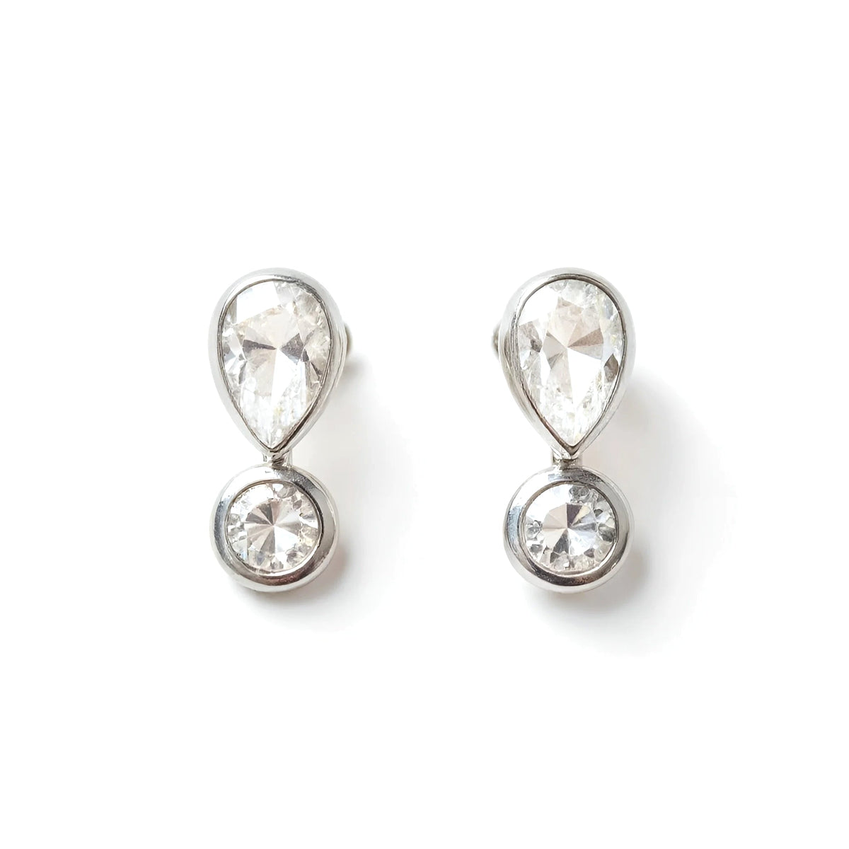 18k White Gold Teardrop Natural Diamond Duo Drop Earrings - Malikka LondonEarringsMalikka