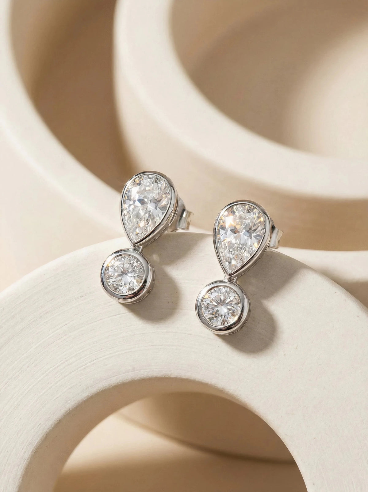 18k White Gold Teardrop Natural Diamond Duo Drop Earrings - Malikka LondonEarringsMalikka