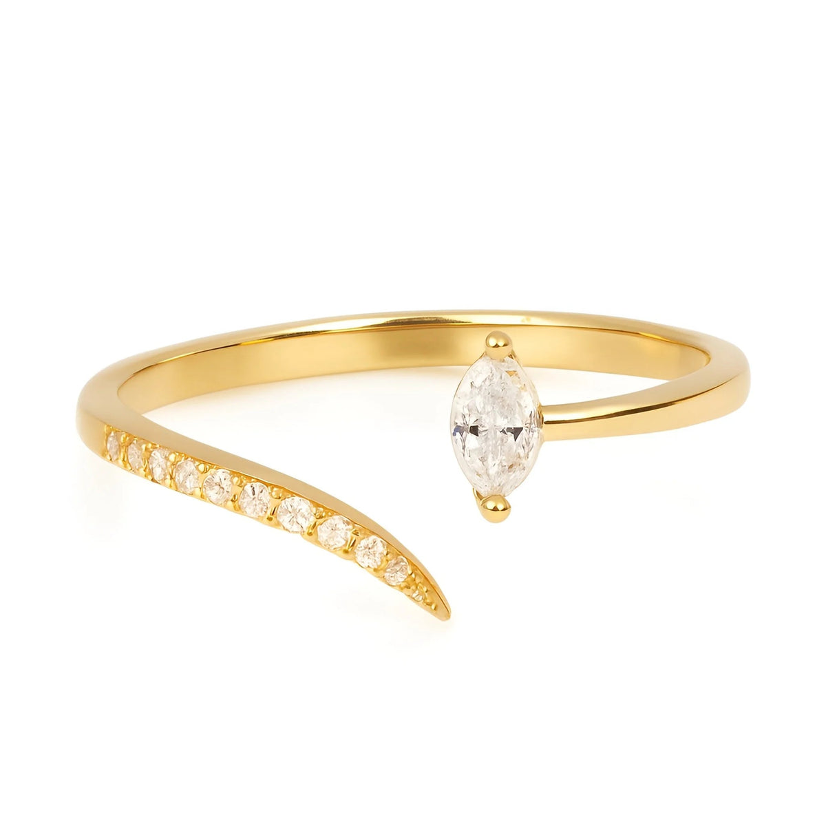18k Yellow Gold Crescent Elegance Marquise Natural Diamond Ring - Malikka LondonRingsMalikka