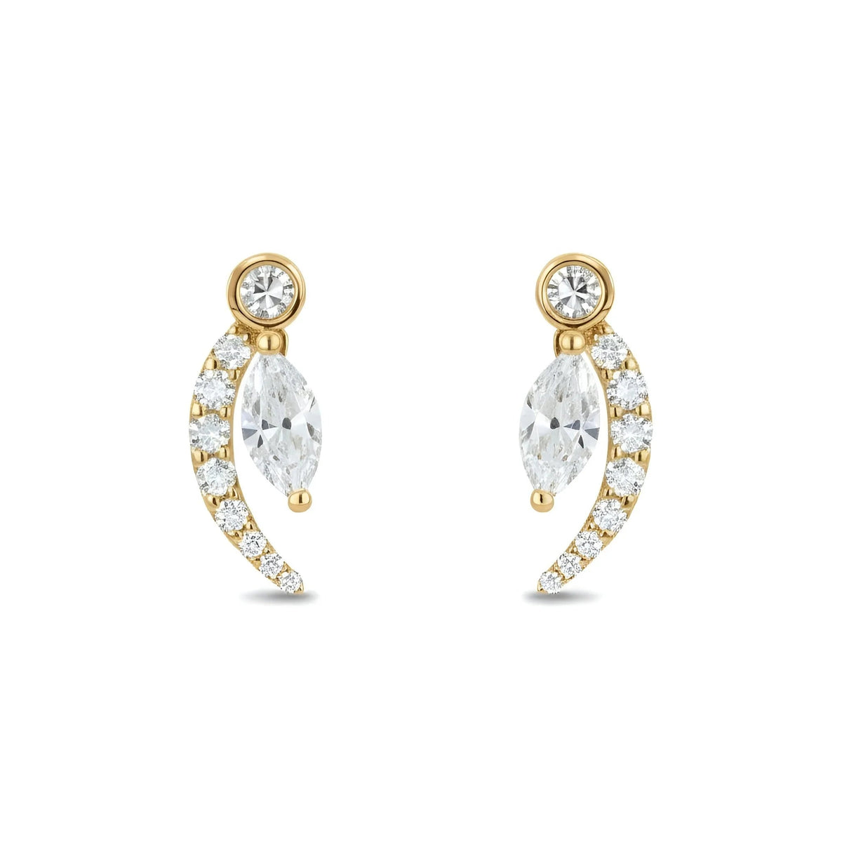 18k Yellow Gold Crescent Natural Diamond Earrings - Malikka LondonEarringsMalikka