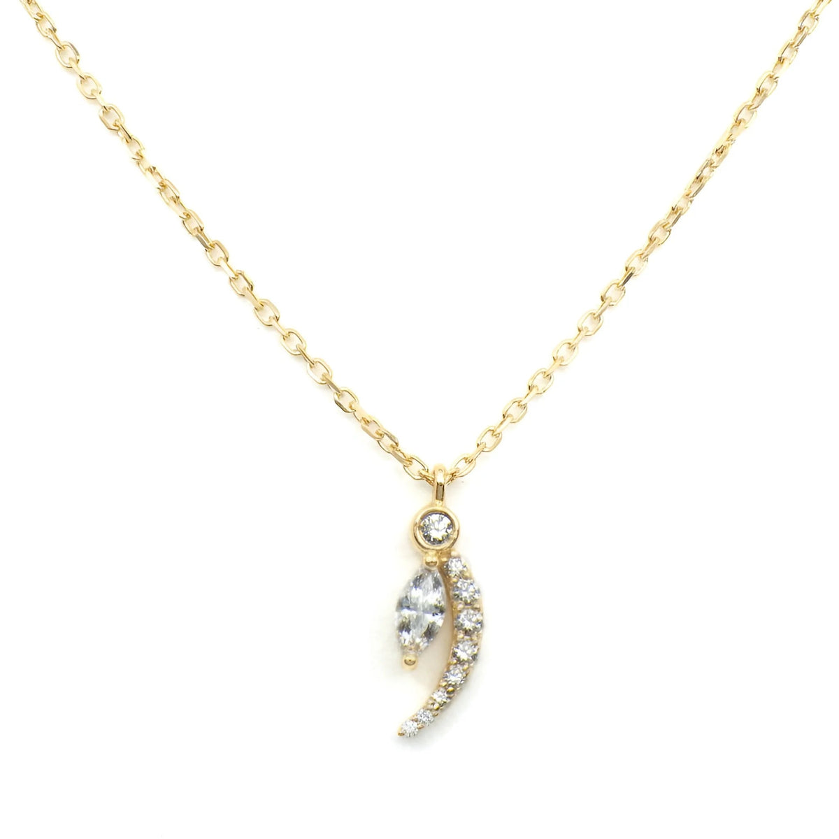 18k Yellow Gold Natural Diamond Celestial Crescent Necklace - Malikka LondonNecklacesMalikka