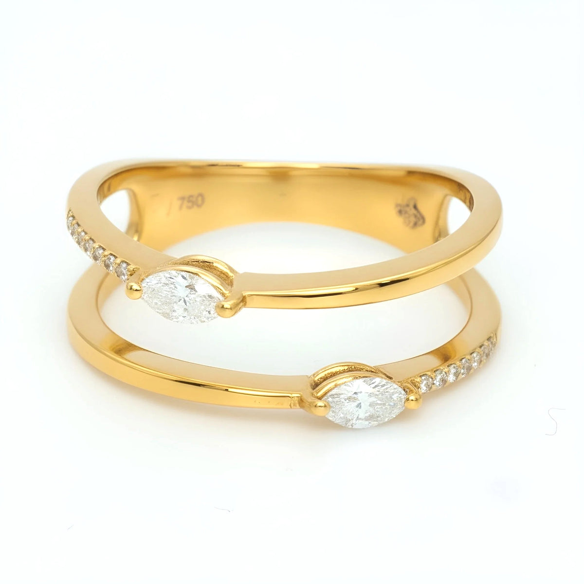 18k Yellow Gold Natural Diamond Twin-Band Ring - Malikka LondonRingsMalikka