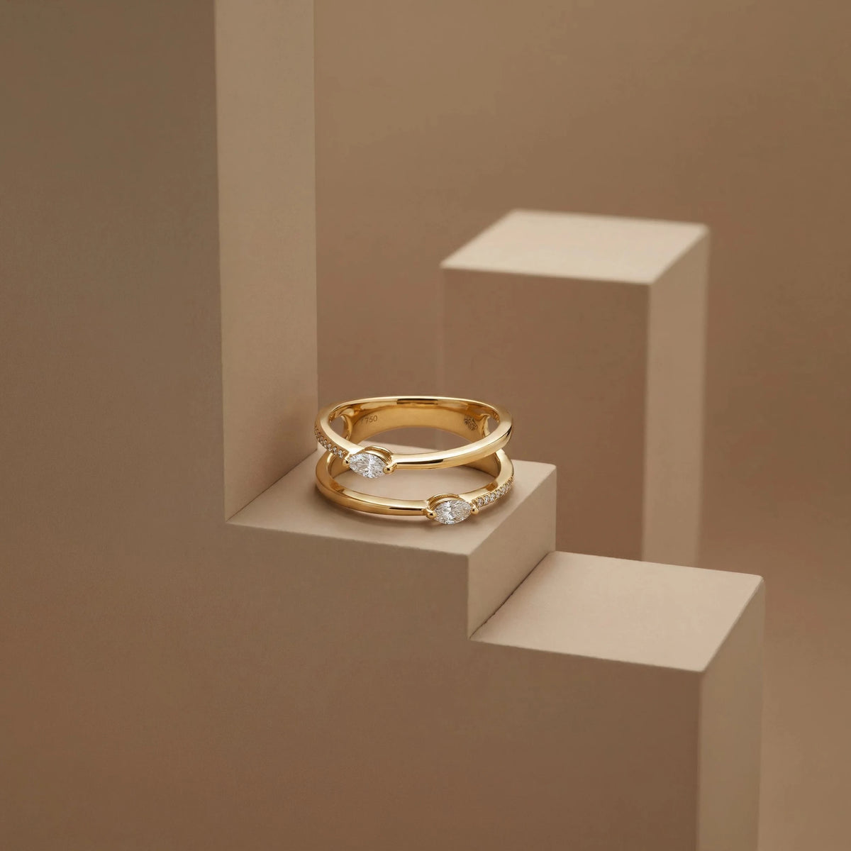 18k Yellow Gold Natural Diamond Twin-Band Ring - Malikka LondonRingsMalikka