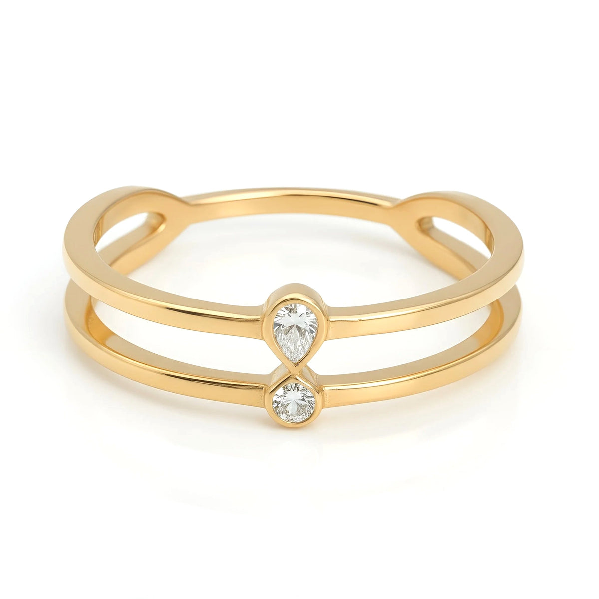 18k Yellow Gold Teardrop Double Natural Diamond Crown Ring - Malikka LondonRingsMalikka