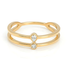 18k Yellow Gold Teardrop Double Natural Diamond Crown Ring - Malikka LondonRingsMalikka