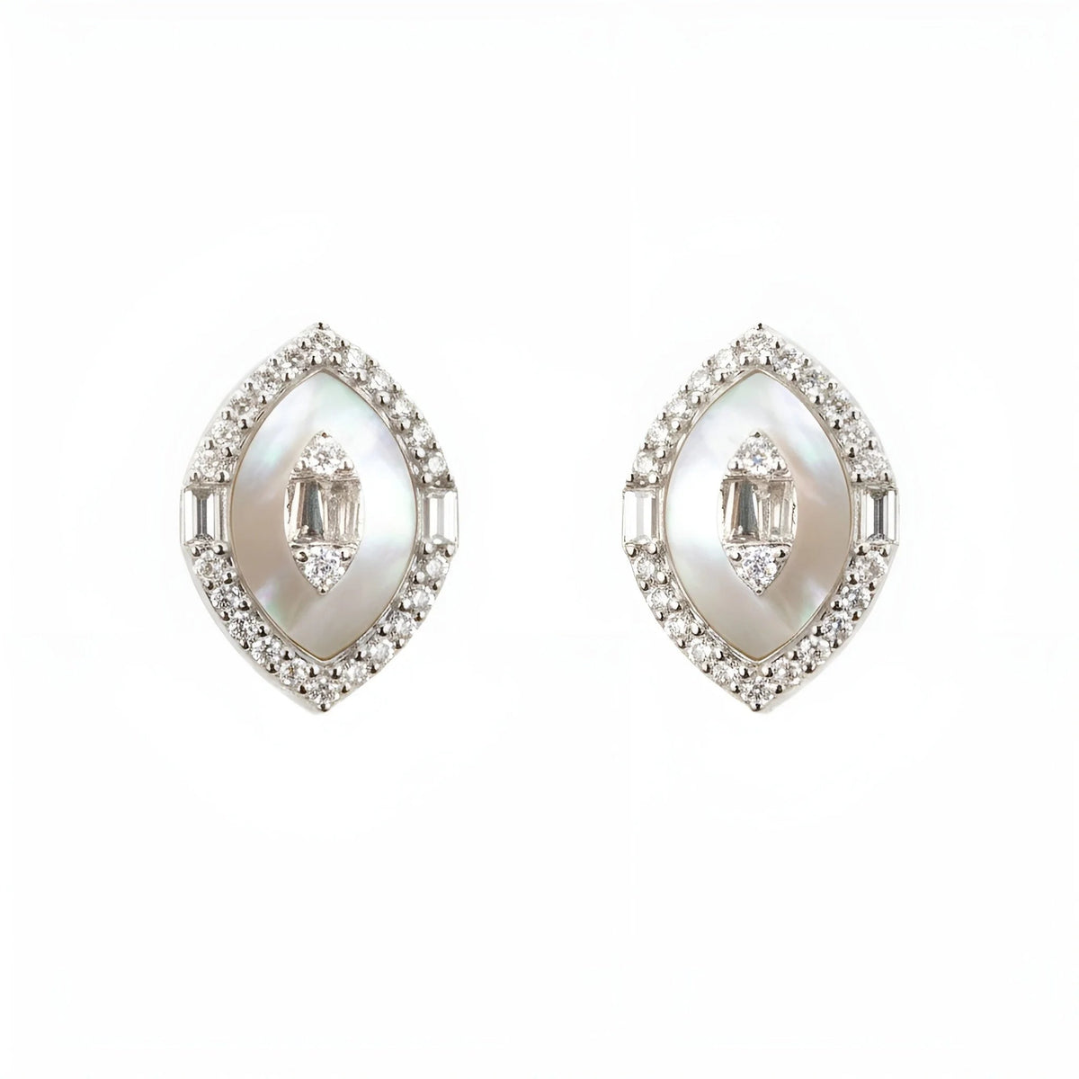Exquisite Natural Diamond & Mother of Pearl Marquise Earrings - Malikka LondonEarringsMalikka