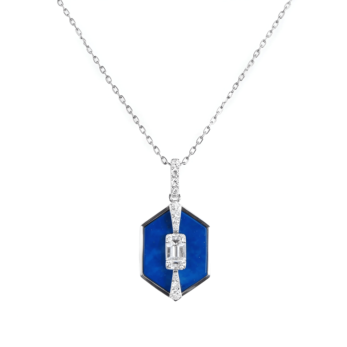 Hexagonal Lapis Lazuli Natural Diamond Necklace - Malikka LondonNecklacesMalikka