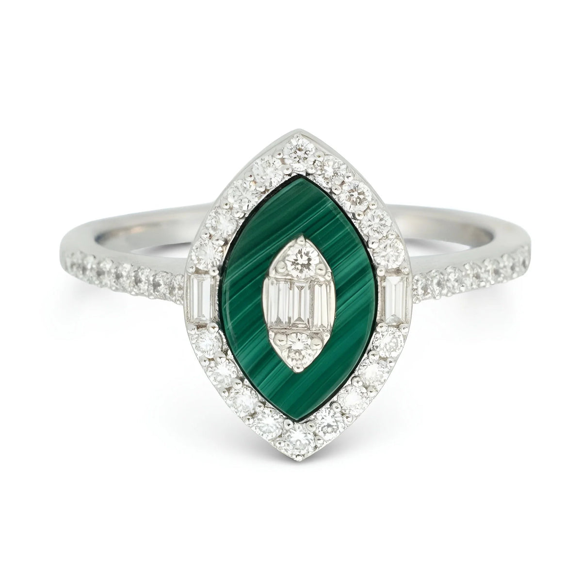 Majestic Malachite Marquise Natural Diamond Ring - Malikka LondonRingsMalikka