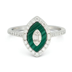 Majestic Malachite Marquise Natural Diamond Ring - Malikka LondonRingsMalikka