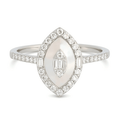 White Gold Queen's Marquise Natural Diamond and Mother of Pearl - Malikka LondonRingsMalikka