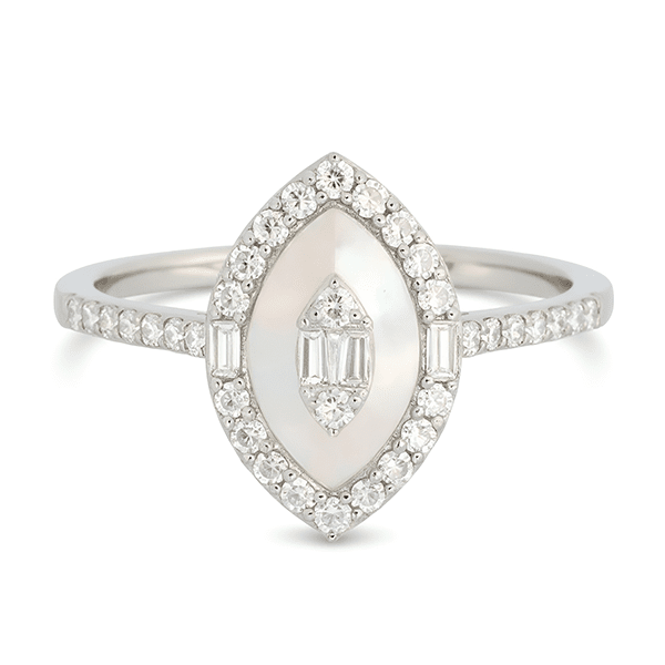 White Gold Queen's Marquise Natural Diamond and Mother of Pearl - Malikka LondonRingsMalikka